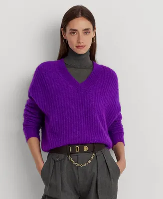 Lauren Ralph Lauren Women's Wool-Blend Ribbed V-Neck Sweater