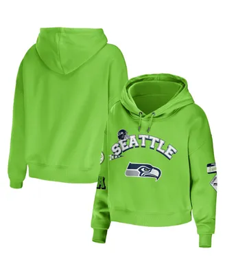 Women's Wear by Erin Andrews Neon Green Seattle Seahawks Modest Cropped Pullover Hoodie