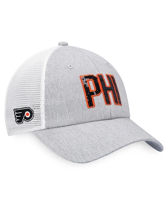 Women's Fanatics Heather Gray, White Philadelphia Flyers Iconic Glimmer Trucker Snapback Hat