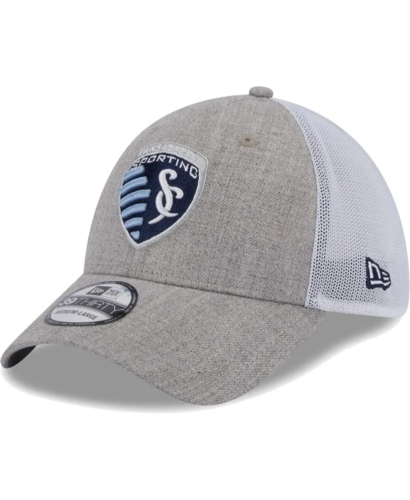 Men's New Era Heather Gray, White Sporting Kansas City 39THIRTY Trucker Flex Hat