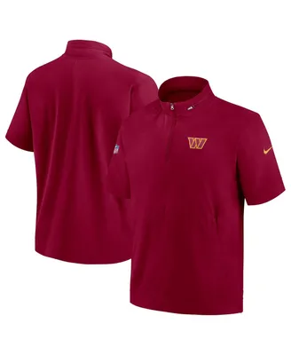 Men's Nike Burgundy Washington Commanders Sideline Coach Short Sleeve Hoodie Quarter-Zip Jacket