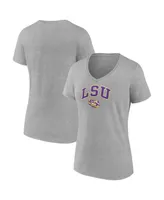 Women's Fanatics Heather Gray Lsu Tigers Evergreen Campus V-Neck T-shirt