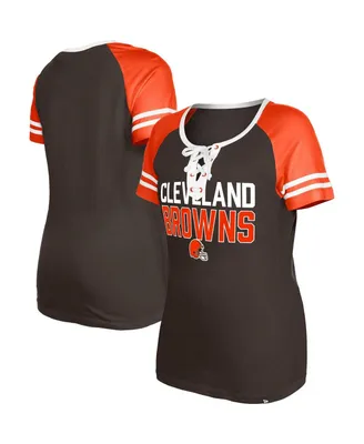 Women's New Era Brown Cleveland Browns Raglan Lace-Up T-shirt