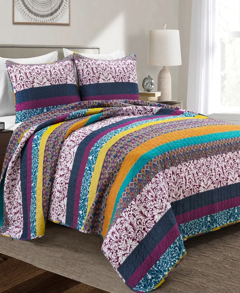 Lush Decor Boho Stripe Reversible Cotton 3-Piece Quilt Set