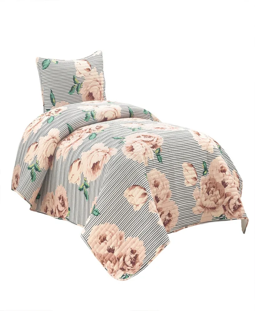 Lush Decor Mira Vintage-Like Floral Oversized 2-Piece Quilt, Twin/Twin Xl