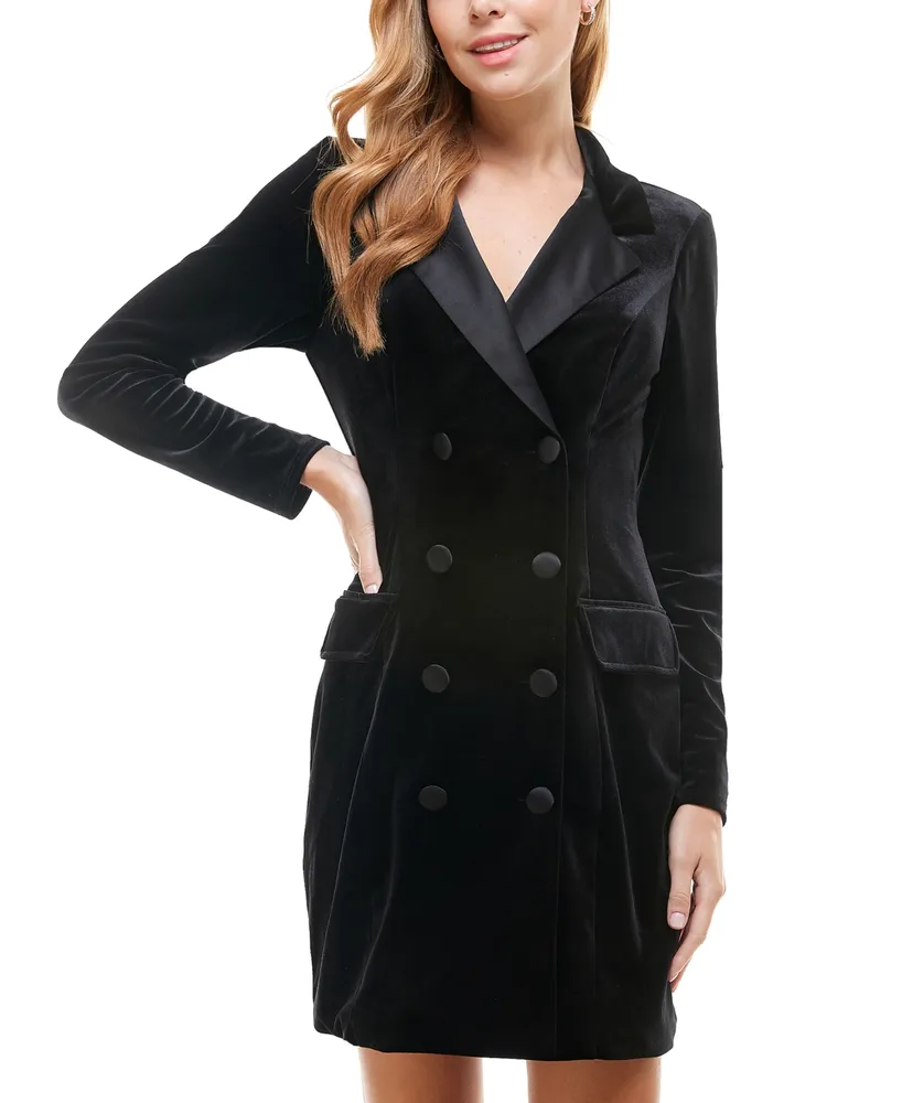 City Studios Juniors' Notch-Lapel Tuxedo-Style Velvet Dress