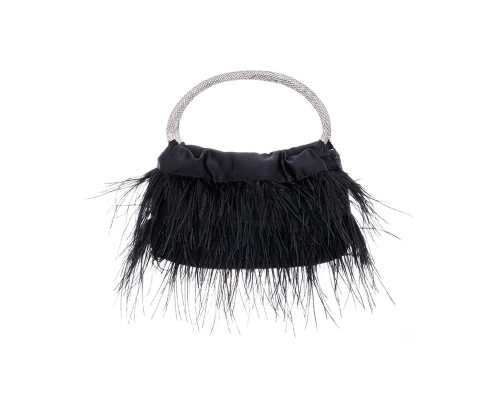 Nina Crystal Handle Feather Pouch