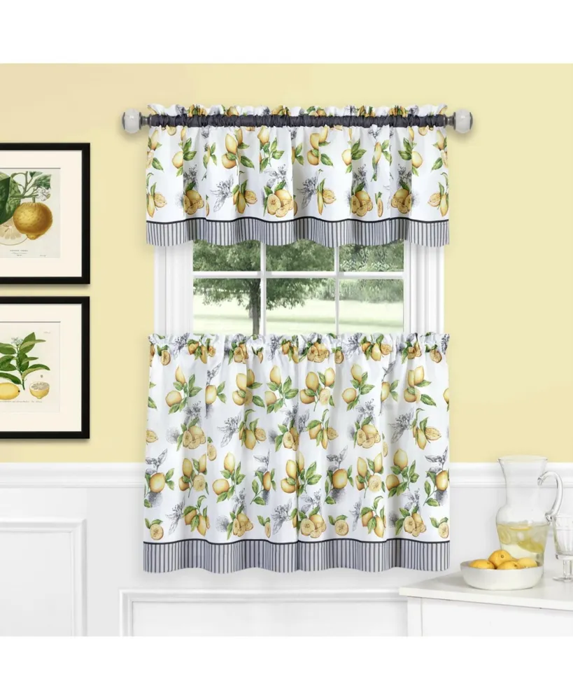 Kate Aurora Country Lemons Complete Cafe Style Kitchen Curtain Tier & Valance Set