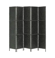 5-Panel Room Divider Black 76"x63" Water Hyacinth