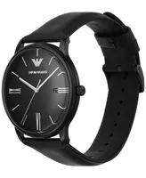 Emporio Armani Men's Black Leather Strap Watch 42mm