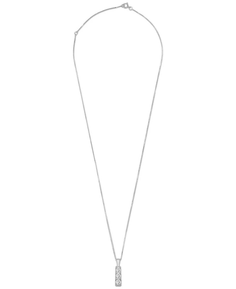 Diamond Graduated Three-Stone Pendant Necklace (1 ct. t.w.) in 14k White Gold or 14k Yellow Gold, 18" + 2" extender