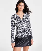 Bar Iii Women's Floral-Print Cowl-Neck Top, Created for Macy's