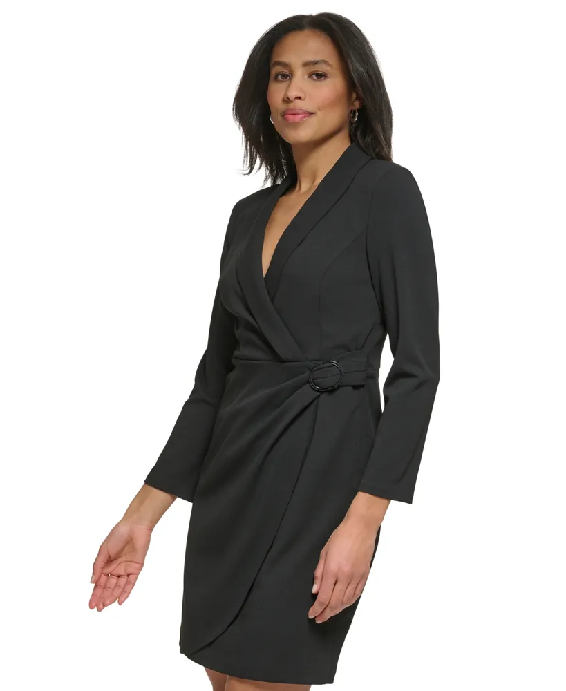 Dkny Women's Shawl-Collar Long-Sleeve Faux-Wrap Dress