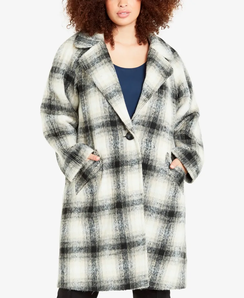 Avenue Plus Crombie Check Print Coat