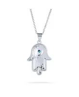 Bling Jewelry Hanukkah Judaic Magen Jewish Hamsa Hand Of God Star Of David Pendant Necklace Blue Cubic Zirconia Cz For Women Black Oxidized