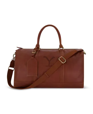 Yellowstone Men's Genuine leather 21 inch bag duffle, with burnished gold detailing.