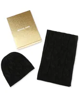 Michael Kors Women's Debossed Knit Metallic Beanie & Scarf Set