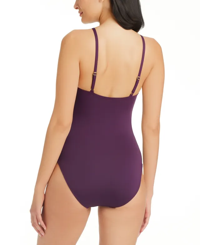 Textured-Rib Square-Neck French-Cut One-Piece Swimsuit