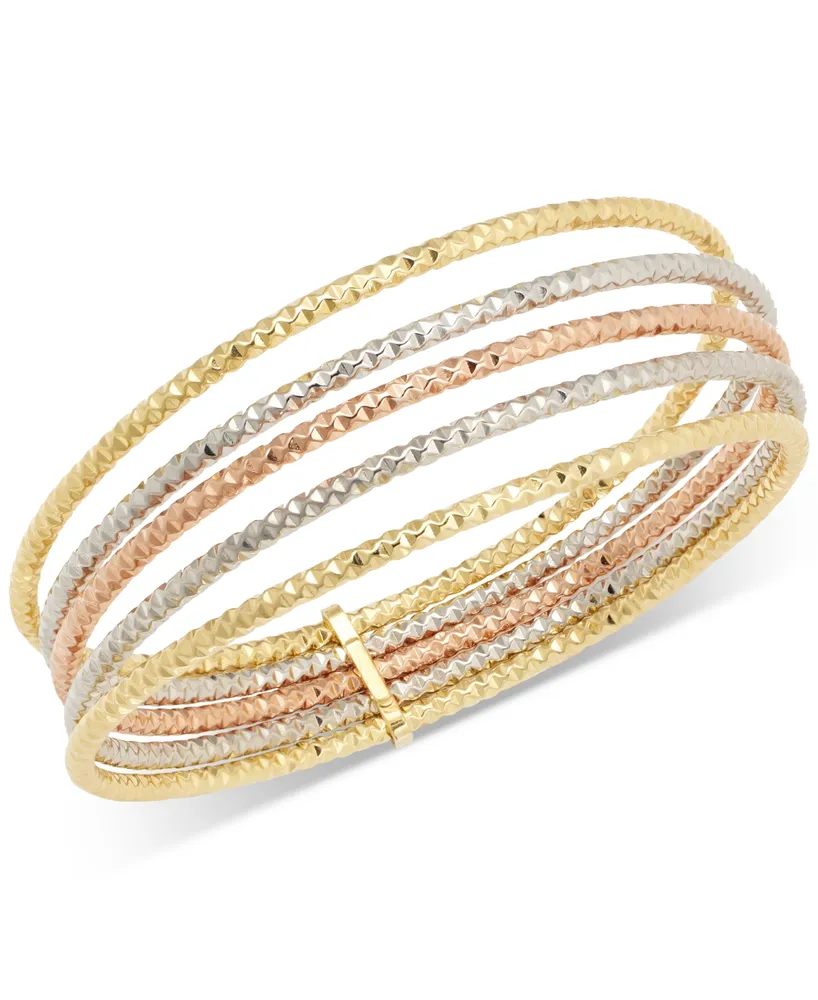 Multi-Layered Textured Bangle Bracelet in 10k Tri-Color Gold - Tri