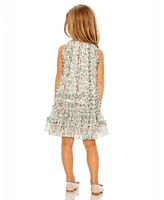 Mac Duggal Little Girls Mesh Floral Print A-Line Dress