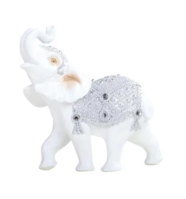 Fc Design 7"W Silver and White Thai Elephant with Trunk Up Statue Feng Shui Decoration Figurine