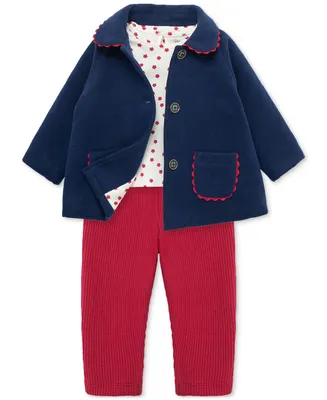 Little Me Baby Girls Bow Wool Jacket, Printed Top and Leggings, 3 Piece Set - -