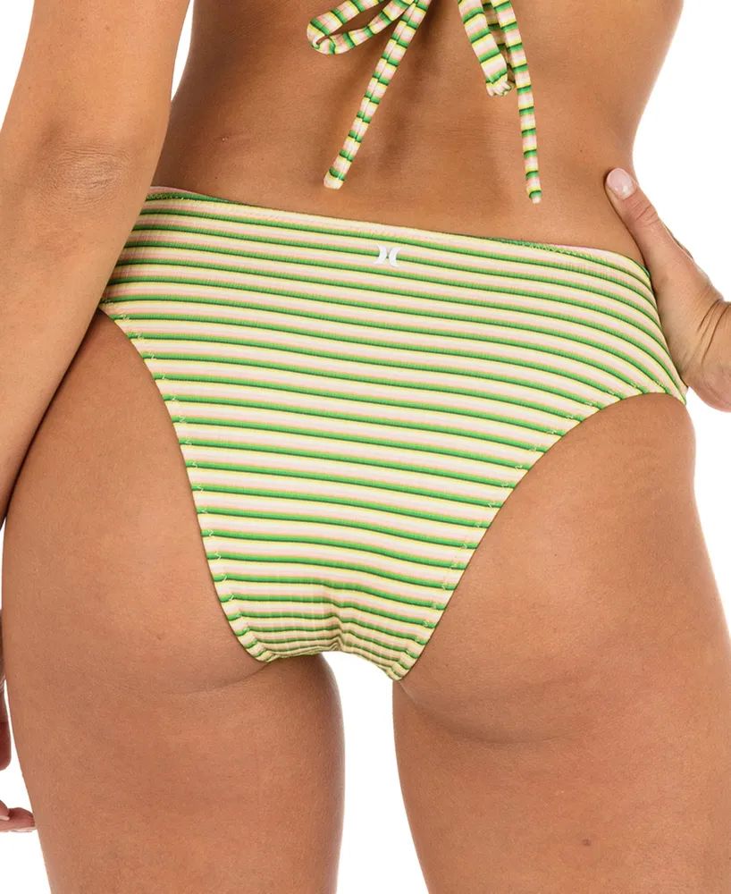 Hurley Juniors' Samba Striped Mid-Rise Cheeky Bikini Bottom