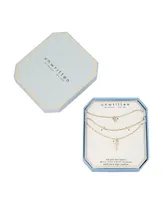 Unwritten Cubic Zirconia Bezel and 14K Gold Plated Cross Pendant Layered Necklace Set, 3 Pieces