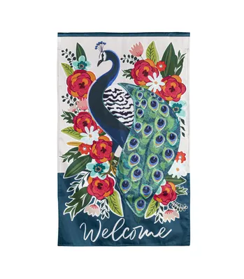 Evergreen Floral Peacock Linen House Flag 28 x 44 Inches Outdoor Decor for Homes and Gardens