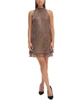 Vince Camuto Women's Metallic Crinkle Halter Float Dress