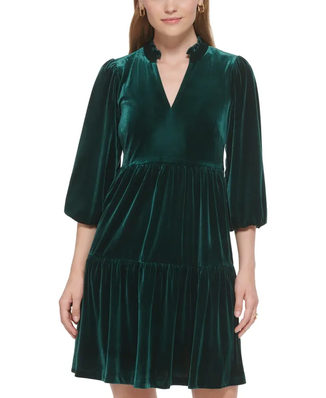 Vince Camuto Women's Velvet Puff-Sleeve Tiered Dress | MainPlace Mall