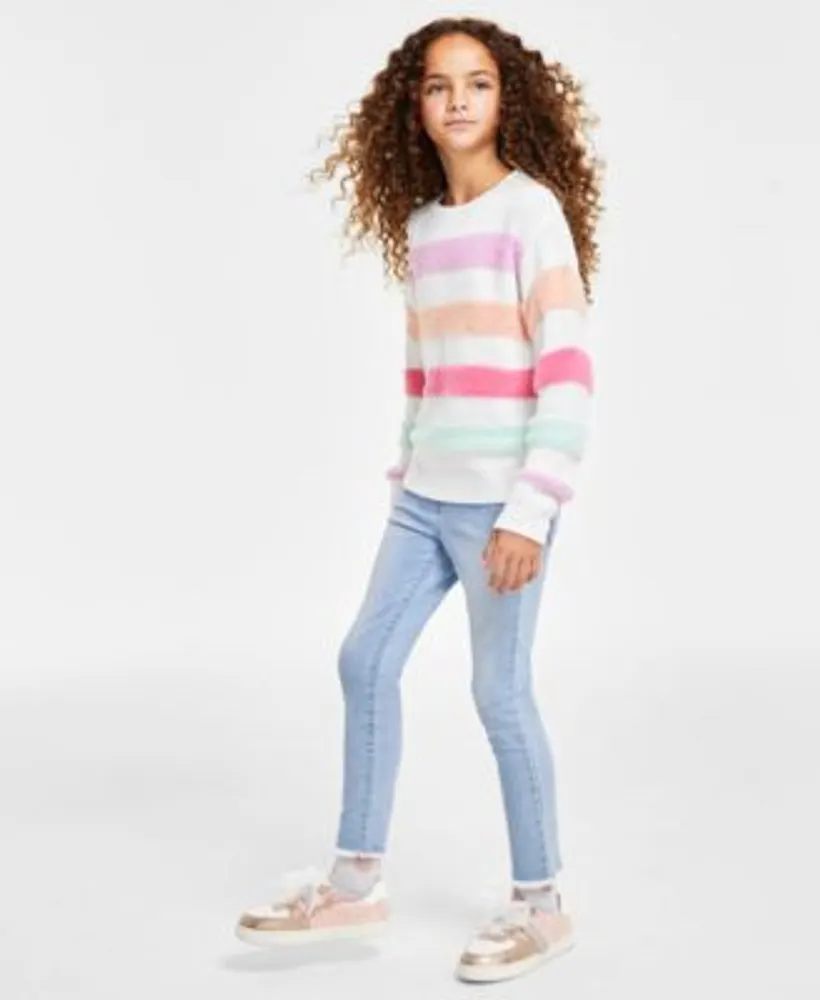 Epic Threads Toddler Little Big Girls Striped Sweater Big Girl Frayed Hem Skinny Fit Jeans Created For Macys