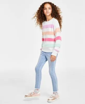 Epic Threads Toddler Little Big Girls Striped Sweater Big Girl Frayed Hem Skinny Fit Jeans Created For Macys
