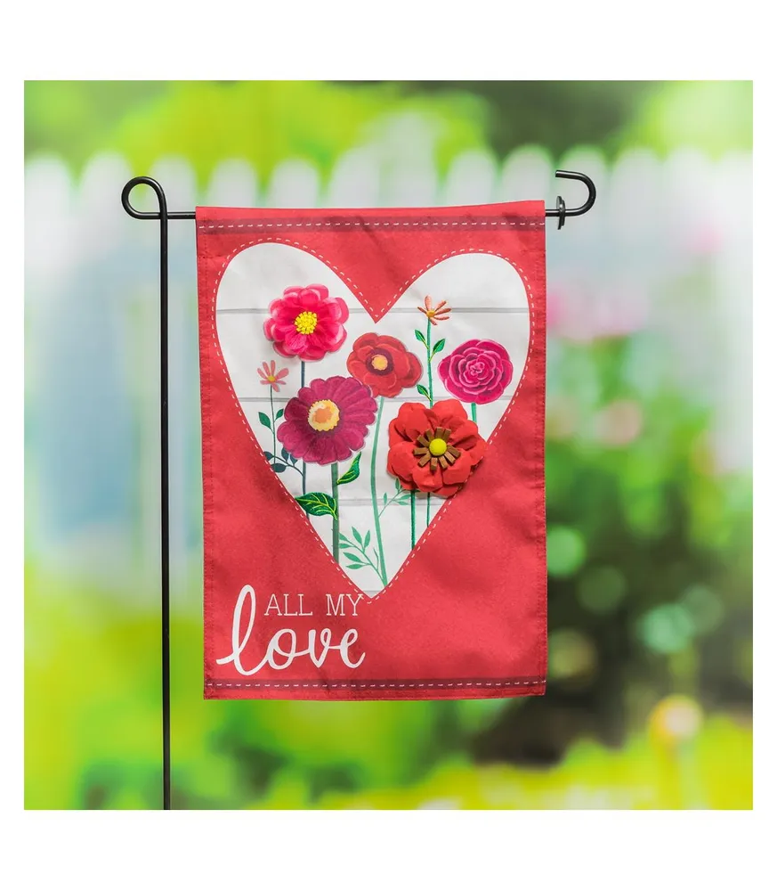 Evergreen Heart of Flowers Garden Linen Flag- 12.5 x 18 Inches Outdoor Decor for Homes and Gardens