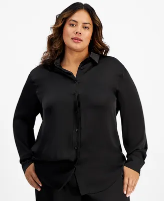 And Now This Trendy Plus Size Satin Button-Front Shirt
