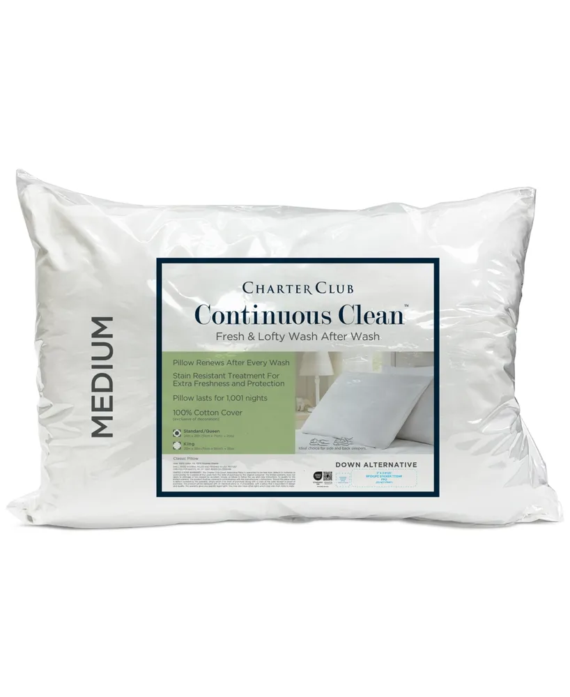 Charter Club Continuous Clean Stain Resistant Pillow, King, Created for Macy's