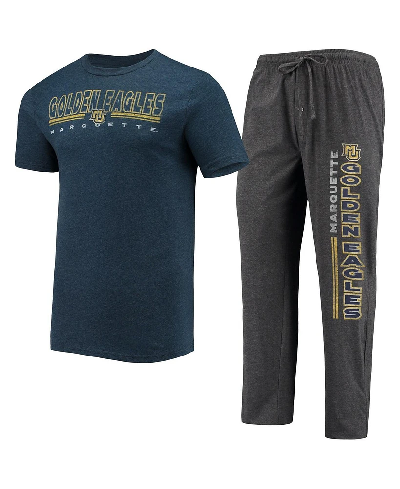 Men's Concepts Sport Heathered Charcoal, Navy Marquette Golden Eagles Meter T-shirt and Pants Sleep Set