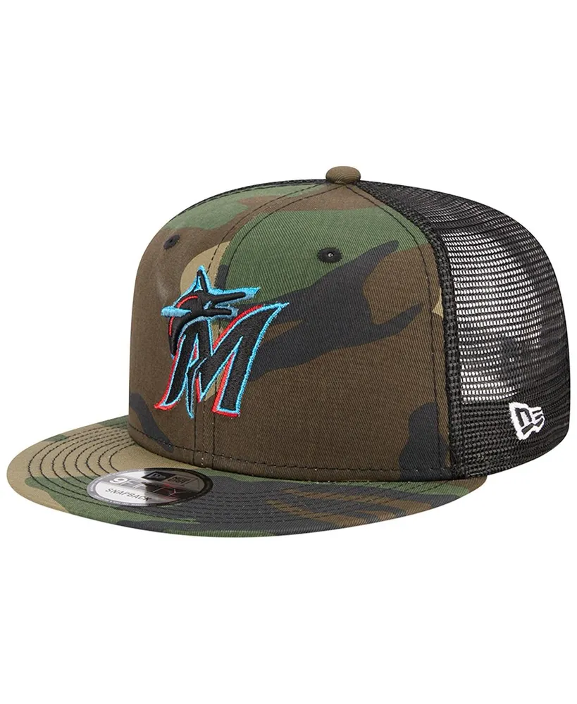 Men's New Era Camo Miami Marlins Woodland Camo Trucker 9FIFTY Snapback Hat