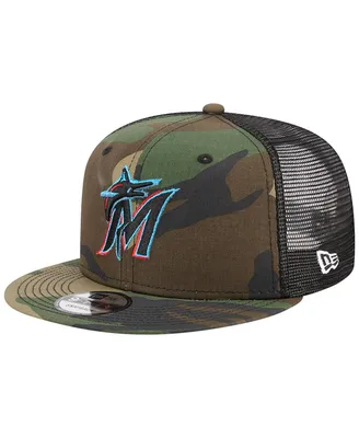 Men's New Era Camo Miami Marlins Woodland Camo Trucker 9FIFTY Snapback Hat