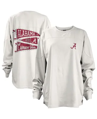 Women's Pressbox White Alabama Crimson Tide Pennant Stack Oversized Long Sleeve T-shirt