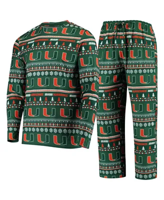 Men's Concepts Sport Green Miami Hurricanes Ugly Sweater Knit Long Sleeve Top and Pant Set