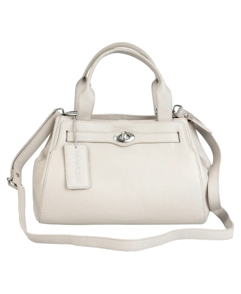 Mancini Pebbled Collection Genevieve Leather Top Zipper Handbag