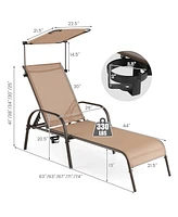 Costway Patio Heavy-Duty Chaise Lounge 5-Level Adjustable Outdoor Recliner Canopy Cup