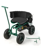 Costway Rolling Garden Cart Outdoor Gardening Workseat with Adjustable Height &Tool Storage