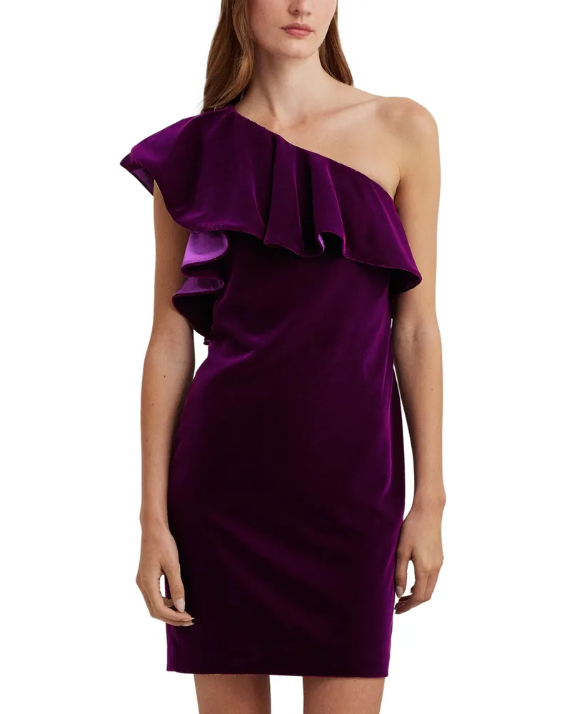 Lauren Ralph Lauren Women's Velvet One-Shoulder Sheath Dress