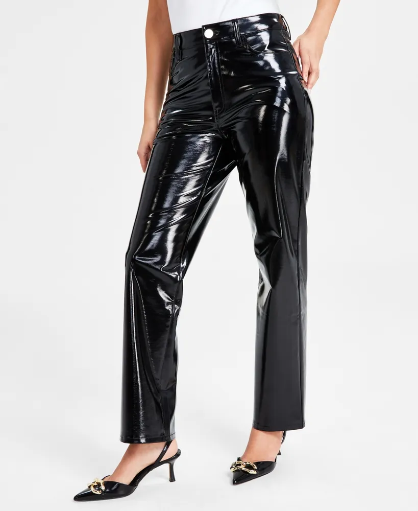 I.n.c. International Concepts Women's High-Rise Patent Straight-Leg Pants,  Created for Macy's