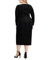 Anne Klein Plus Size Asymmetrical-Neck Ruched Animal Print Velvet Midi Dress