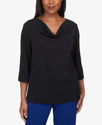 Alfred Dunner Petite Downtown Vibe Shimmery Cowl Neck Top