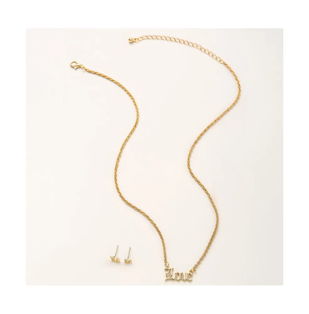 Aaliyah Pave Love Necklace And Earring Set