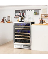 Costway 24 Inch Wine Cooler 51 Bottles Dual Zone Wine Refrigerator Built-In Freestanding